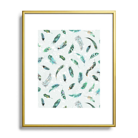 Ninola Design Delicate feathers soft green Metal Framed Art Print