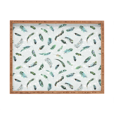 Ninola Design Delicate feathers soft green Rectangular Tray