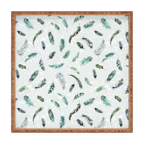Ninola Design Delicate feathers soft green Square Tray