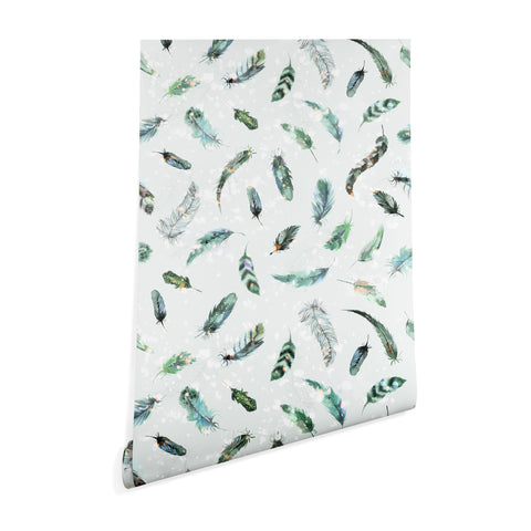 Ninola Design Delicate feathers soft green Wallpaper