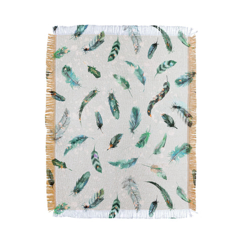 Ninola Design Delicate feathers soft green Throw Blanket