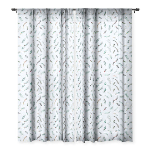 Ninola Design Delicate light feathers blue Sheer Window Curtain