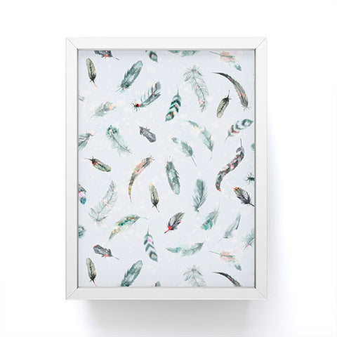 Ninola Design Delicate light feathers blue Framed Mini Art Print