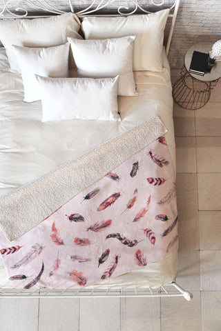 Ninola Design Delicate light soft feathers pink Fleece Throw Blanket