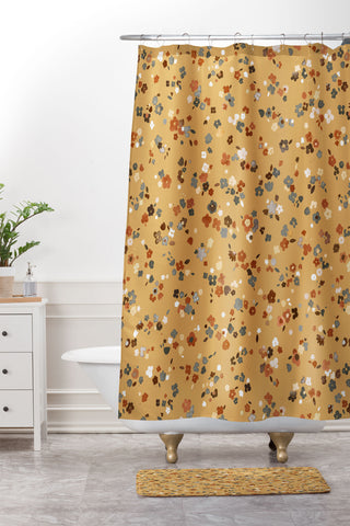 Ninola Design Ditsy flowers Goldenrod Shower Curtain And Mat