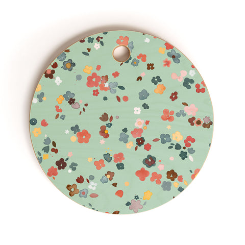 Ninola Design Ditsy flowers Green Cutting Board Round