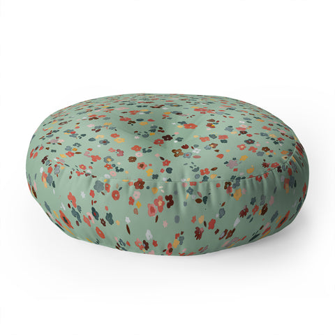 Ninola Design Ditsy flowers Green Floor Pillow Round