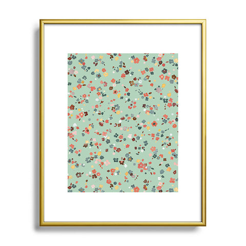 Ninola Design Ditsy flowers Green Metal Framed Art Print