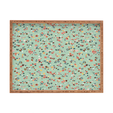 Ninola Design Ditsy flowers Green Rectangular Tray