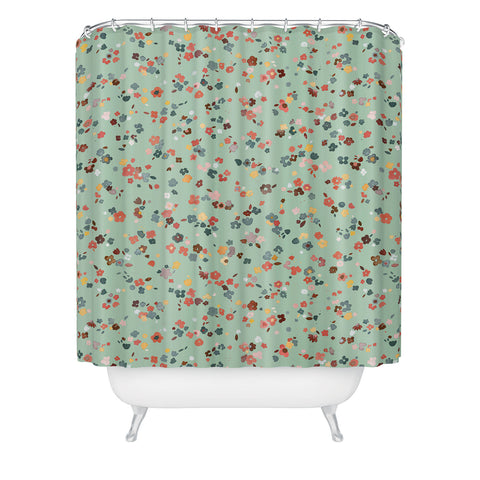 Ninola Design Ditsy flowers Green Shower Curtain