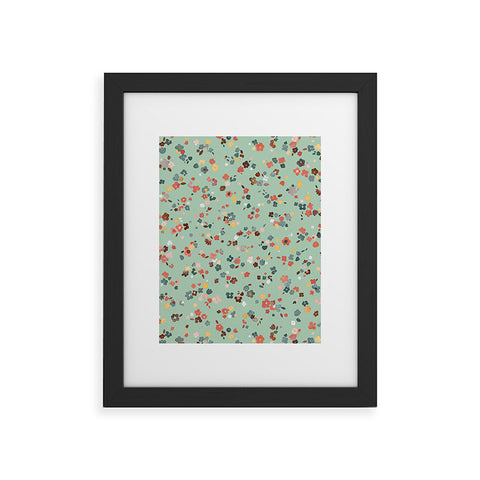 Ninola Design Ditsy flowers Green Framed Art Print
