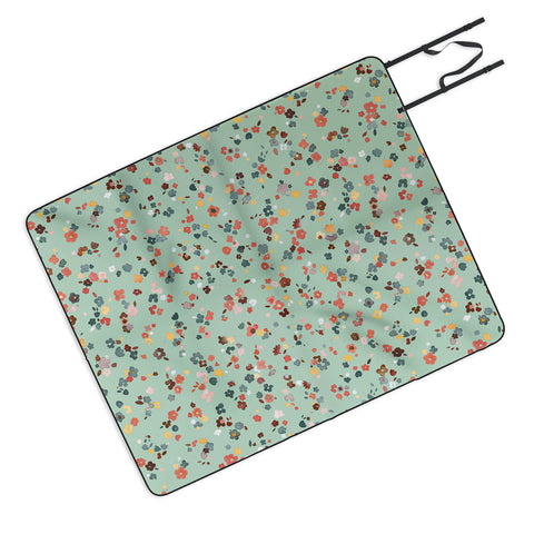 Ninola Design Ditsy flowers Green Picnic Blanket