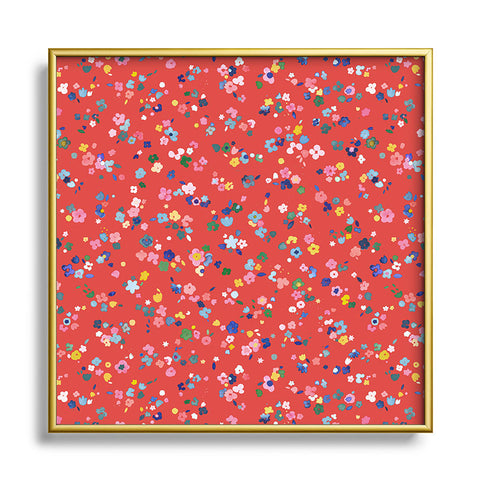 Ninola Design Ditsy modern flowers Red Metal Square Framed Art Print