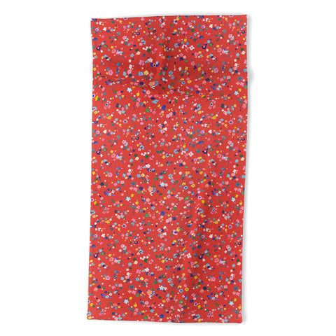 Ninola Design Ditsy modern flowers Red Beach Towel