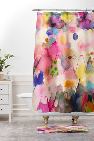 Ninola Design Dreamy imaginary mountains landscape Shower Curtain And Mat