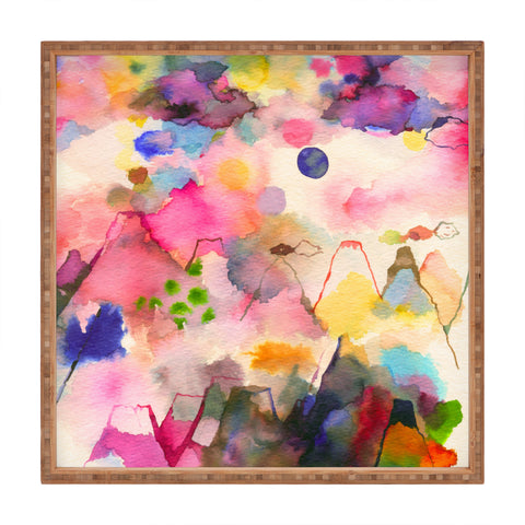 Ninola Design Dreamy imaginary mountains landscape Square Tray