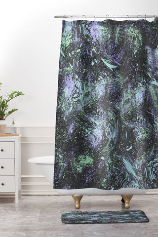Ninola Design Dripping Splatter Purple Shower Curtain And Mat