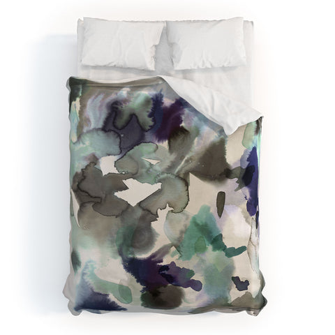 Ninola Design Expressive Abstract Painting Aqua Duvet Cover