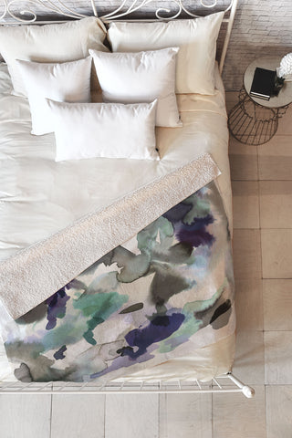 Ninola Design Expressive Abstract Painting Aqua Fleece Throw Blanket