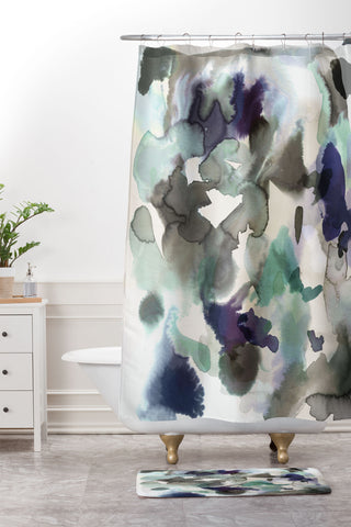 Ninola Design Expressive Abstract Painting Aqua Shower Curtain And Mat