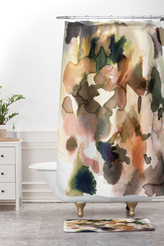 Ninola Design Expressive Abstract Painting Orange Shower Curtain And Mat