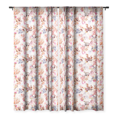 Ninola Design Fall Flowers Watercolor Orange Sheer Window Curtain