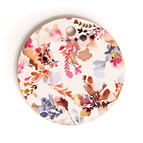 Ninola Design Fall Flowers Watercolor Orange Cutting Board Round