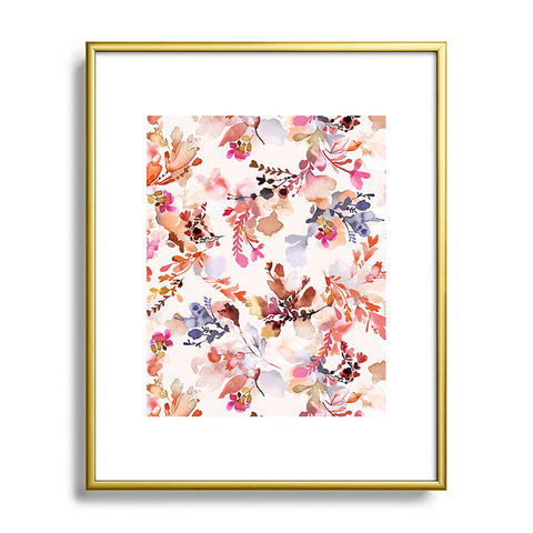 Ninola Design Fall Flowers Watercolor Orange Metal Framed Art Print