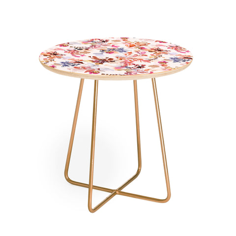 Ninola Design Fall Flowers Watercolor Orange Round Side Table