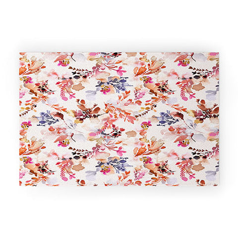 Ninola Design Fall Flowers Watercolor Orange Welcome Mat