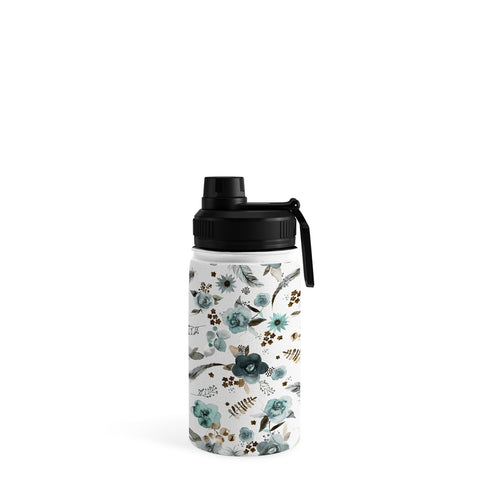 Ninola Design Feathers and flowers Romance Aqua Gold Water Bottle