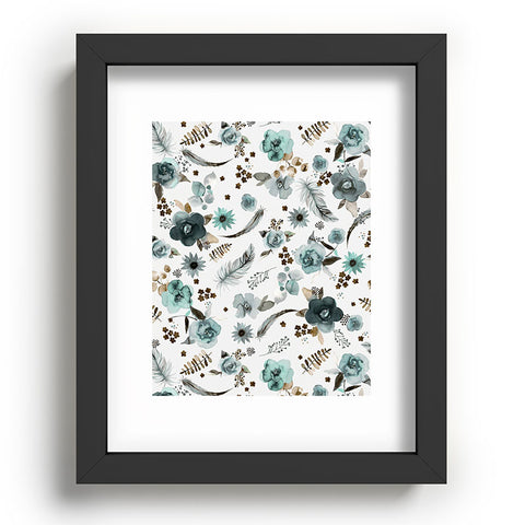 Ninola Design Feathers and flowers Romance Aqua Gold Recessed Framing Rectangle