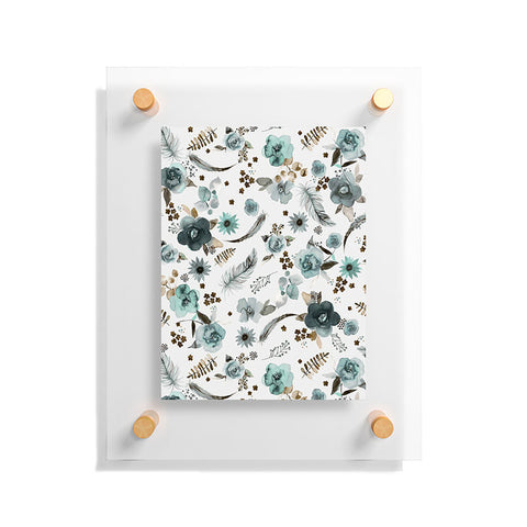 Ninola Design Feathers and flowers Romance Aqua Gold Floating Acrylic Print