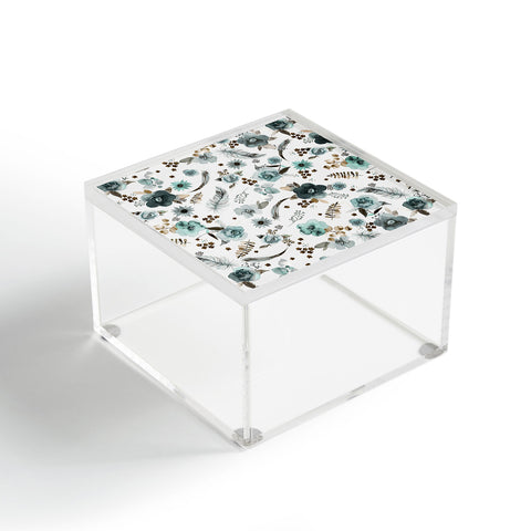 Ninola Design Feathers and flowers Romance Aqua Gold Acrylic Box