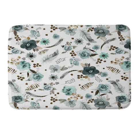 Ninola Design Feathers and flowers Romance Aqua Gold Memory Foam Bath Mat