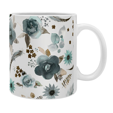 Ninola Design Feathers and flowers Romance Aqua Gold Coffee Mug
