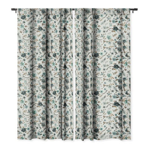 Ninola Design Feathers and flowers Romance Aqua Gold Blackout Window Curtain