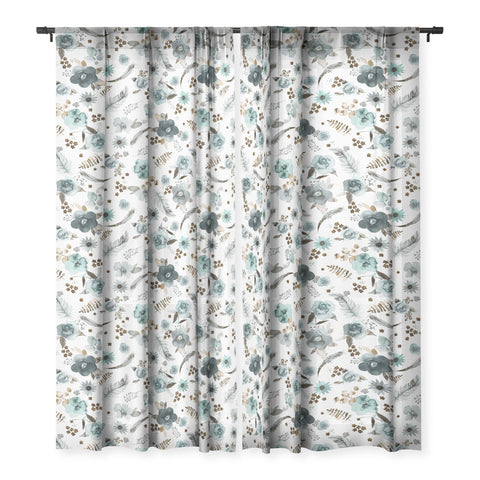 Ninola Design Feathers and flowers Romance Aqua Gold Sheer Non Repeat