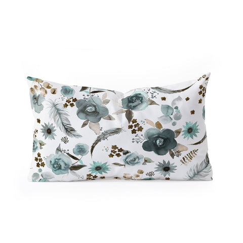 Ninola Design Feathers and flowers Romance Aqua Gold Oblong Throw Pillow