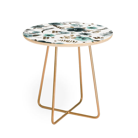 Ninola Design Feathers and flowers Romance Aqua Gold Round Side Table