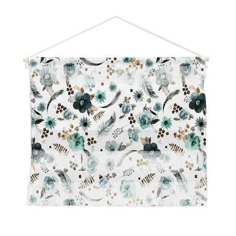 Ninola Design Feathers and flowers Romance Aqua Gold Wall Hanging Landscape