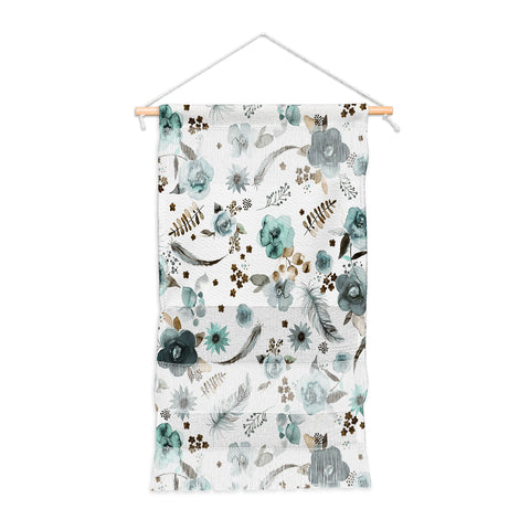 Ninola Design Feathers and flowers Romance Aqua Gold Wall Hanging Portrait