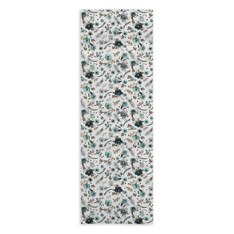 Ninola Design Feathers and flowers Romance Aqua Gold Yoga Towel
