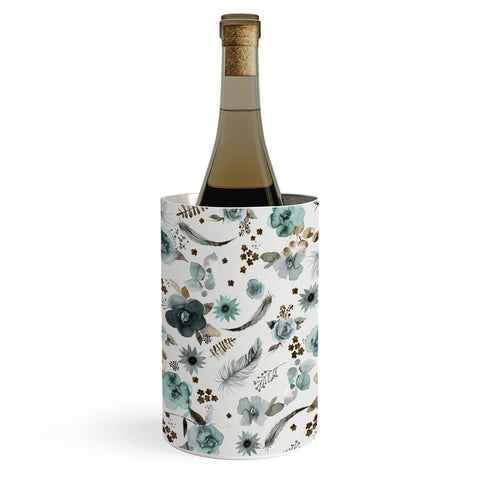 Ninola Design Feathers and flowers Romance Aqua Gold Wine Chiller