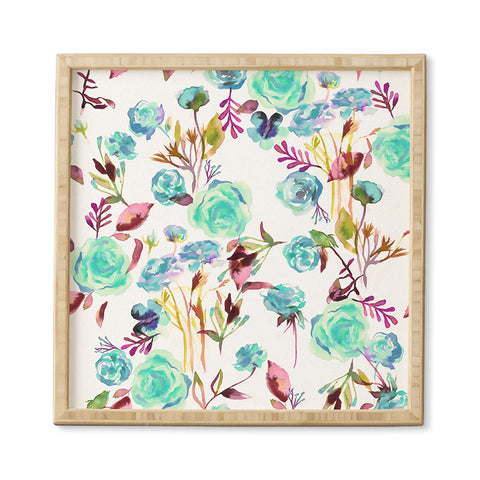 Ninola Design Feminine Roses Bouquet Blue Framed Wall Art