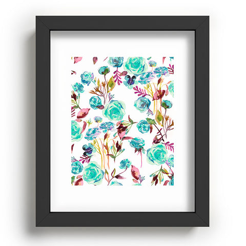 Ninola Design Feminine Roses Bouquet Blue Recessed Framing Rectangle
