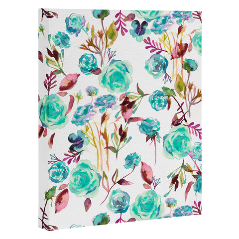 Ninola Design Feminine Roses Bouquet Blue Art Canvas