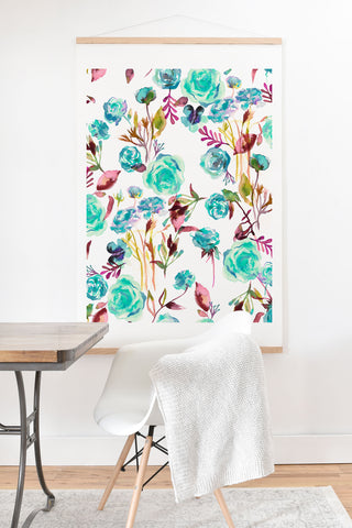 Ninola Design Feminine Roses Bouquet Blue Art Print And Hanger