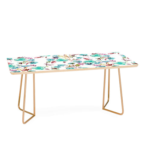 Ninola Design Feminine Roses Bouquet Blue Coffee Table