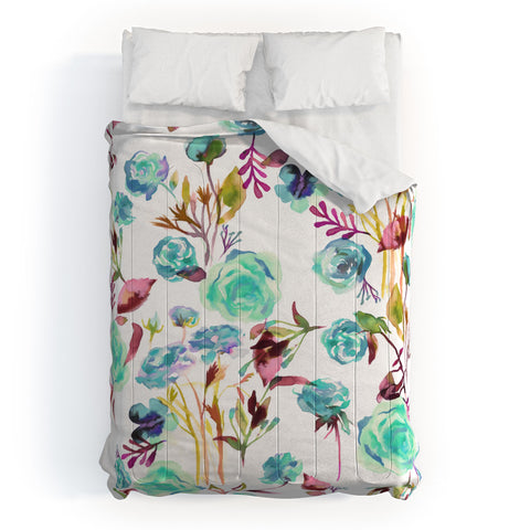 Ninola Design Feminine Roses Bouquet Blue Comforter